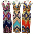 Multicolor Pattern V-Neck Dresses - Asst Colors